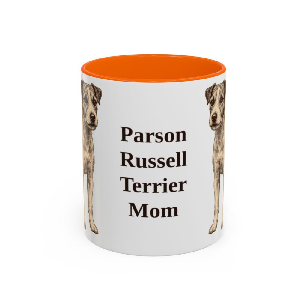 11oz Parson Russell Terrier Dog Mom Mug, Orange, front view