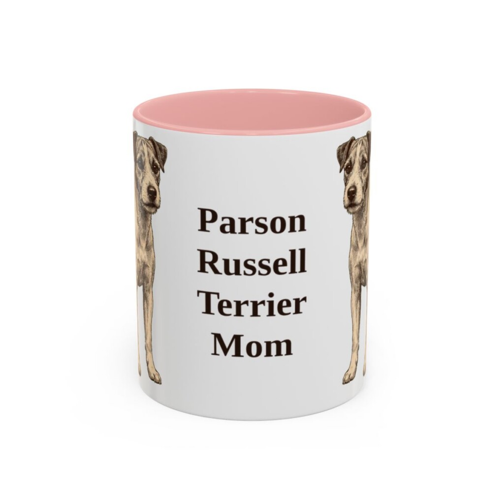 11oz Parson Russell Terrier Dog Mom Mug, Pink, front view