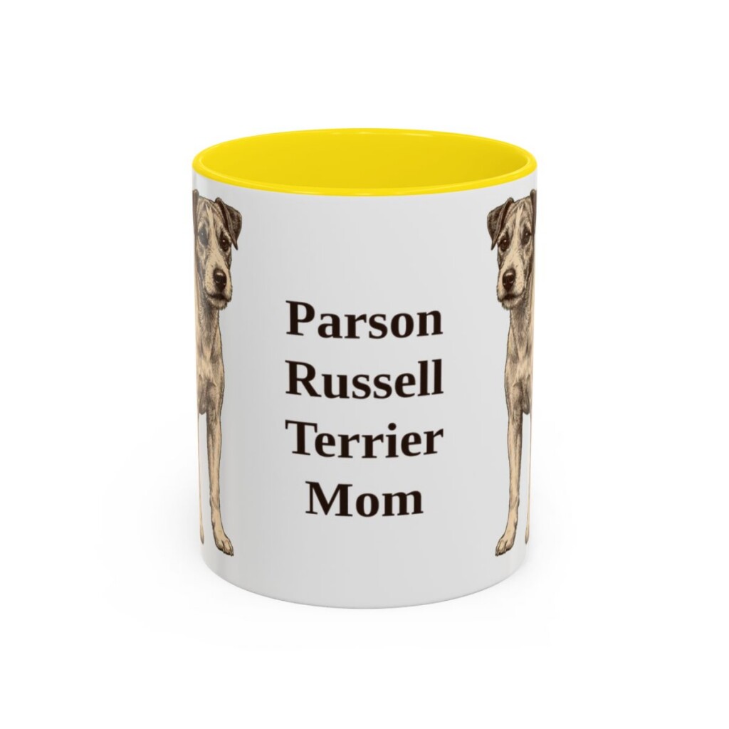 11oz Parson Russell Terrier Dog Mom Mug, Yellow, front view