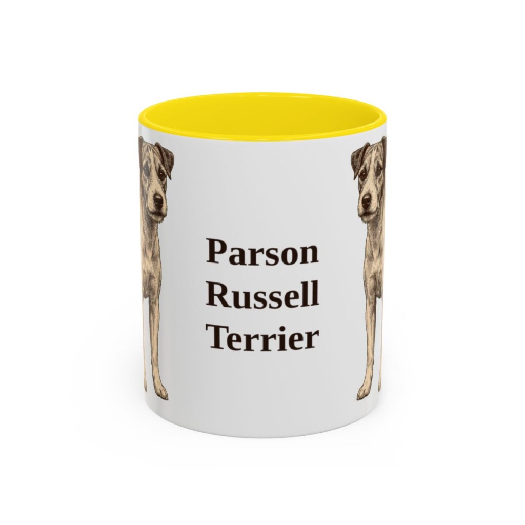 11oz Parson Russell Terrier Mug, Yellow, front view