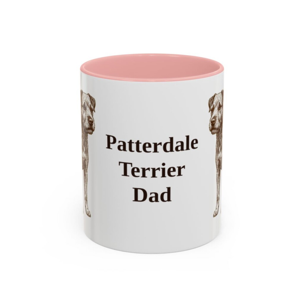 11oz Patterdale Terrier Dog Dad Mug, Pink, front view