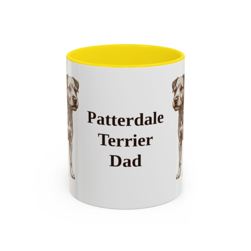 11oz Patterdale Terrier Dog Dad Mug, Yellow, front view