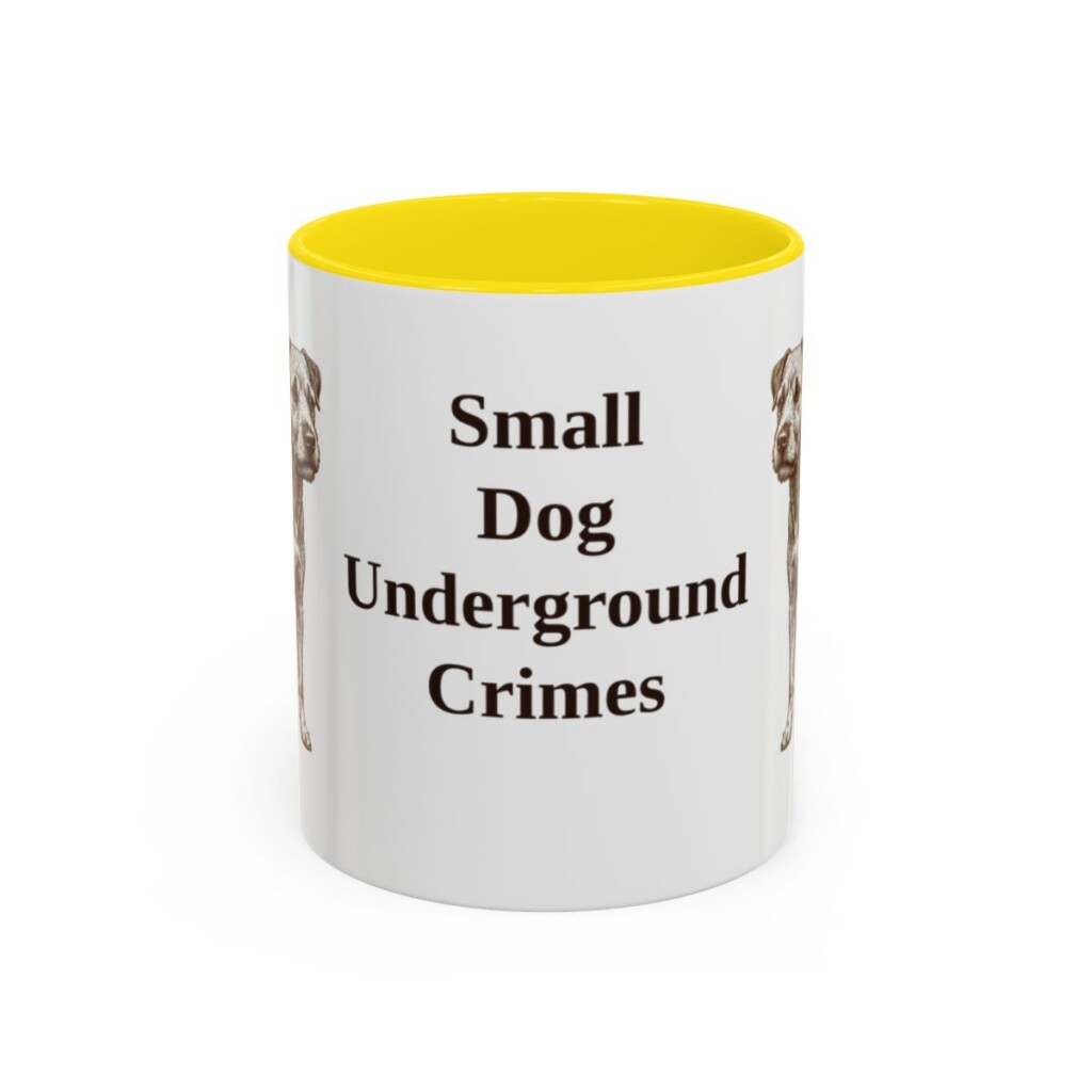 11oz Funny Patterdale Terrier Mug, Yellow, front view