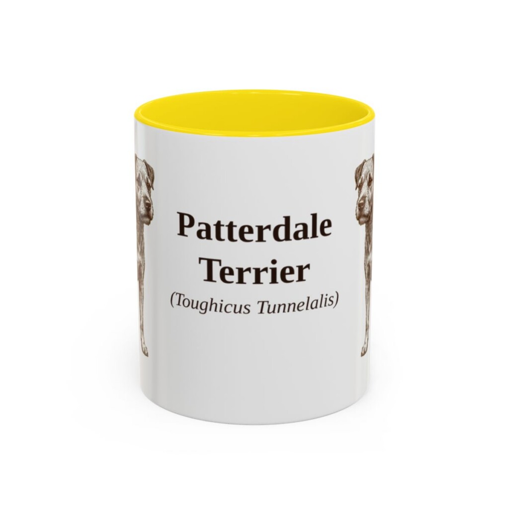 11oz-patterdale-terrier-mug-latin-yellow 11oz Patterdale Terrier Latin Mug, Yellow, front view