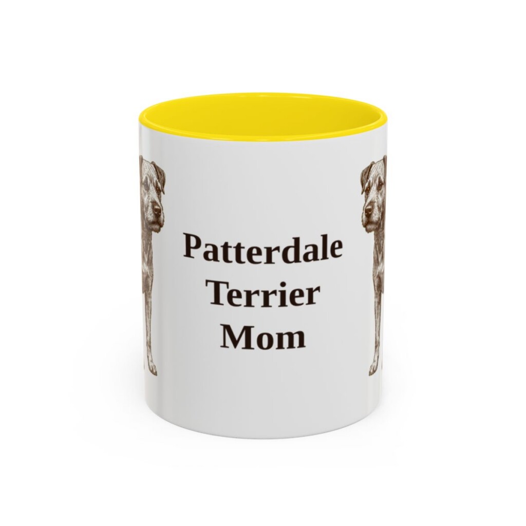11oz-patterdale-terrier-mug-mom-yellow 11oz Patterdale Terrier Dog Mom Mug, Yellow, front view