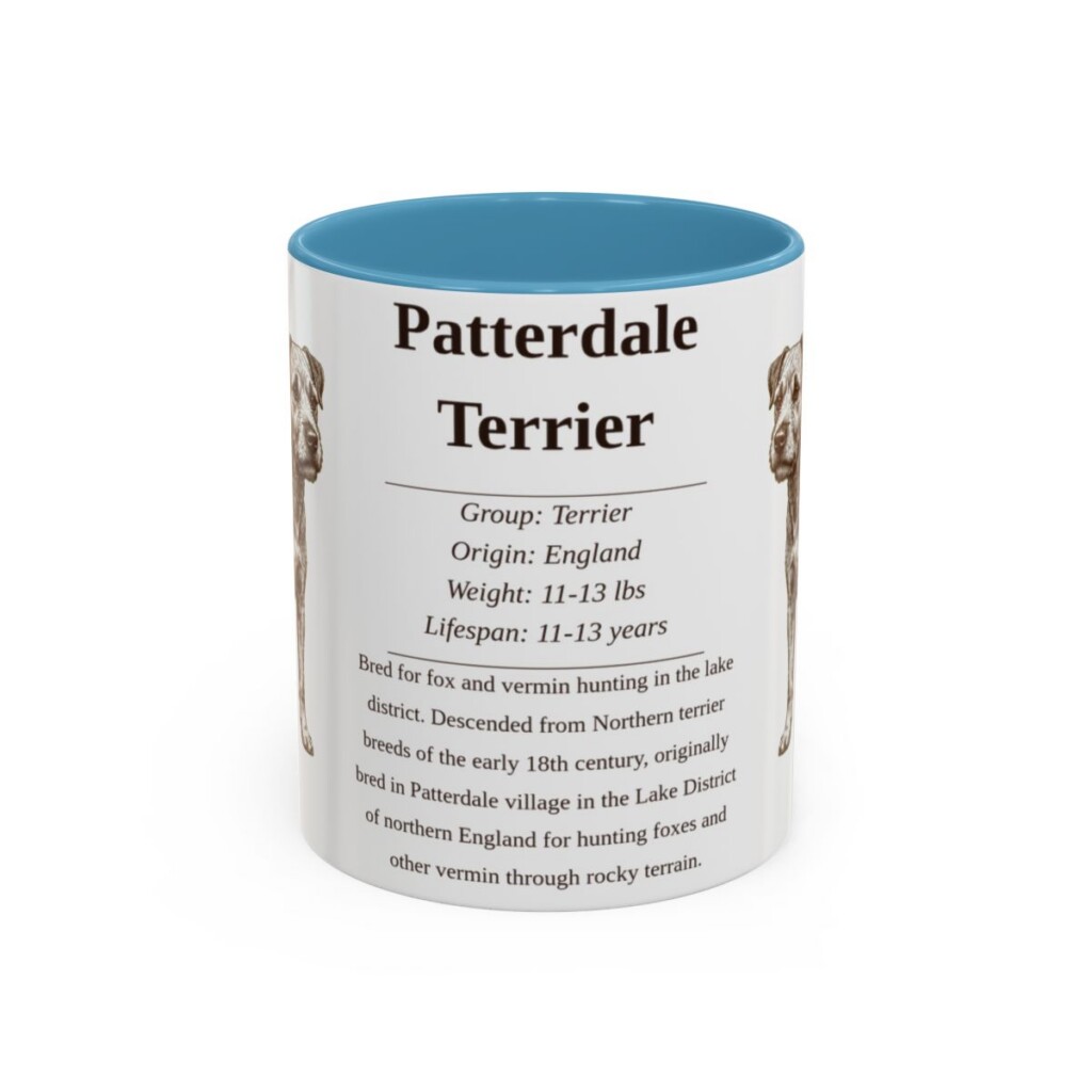 11oz Patterdale Terrier Mug, Light Blue, front view