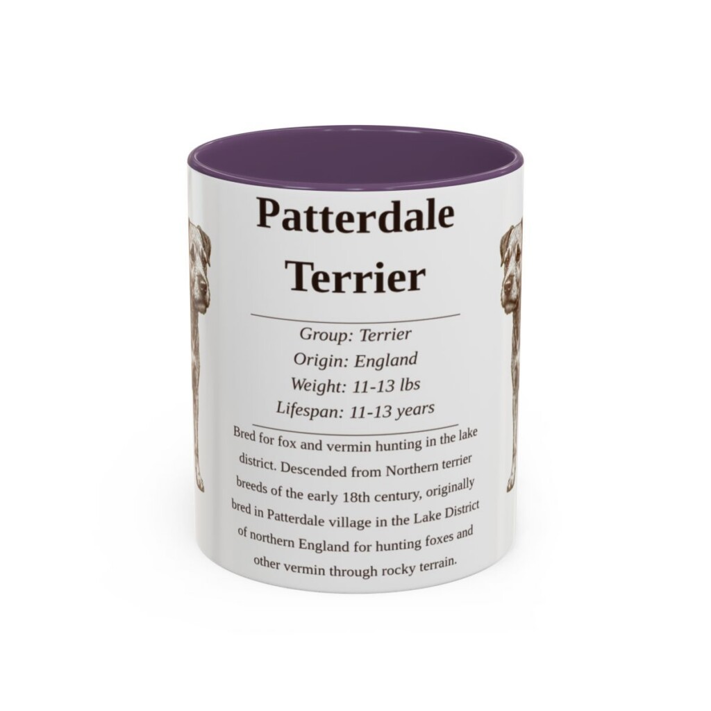 11oz Patterdale Terrier Mug, Purple, front view