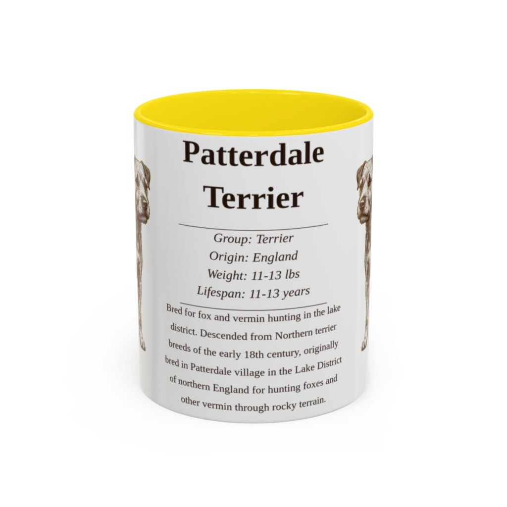 11oz Patterdale Terrier Mug, Yellow, front view