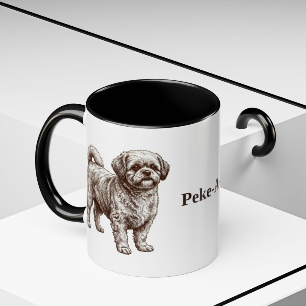 11oz Peke-A-Poo Mug, Black, lifestyle photo