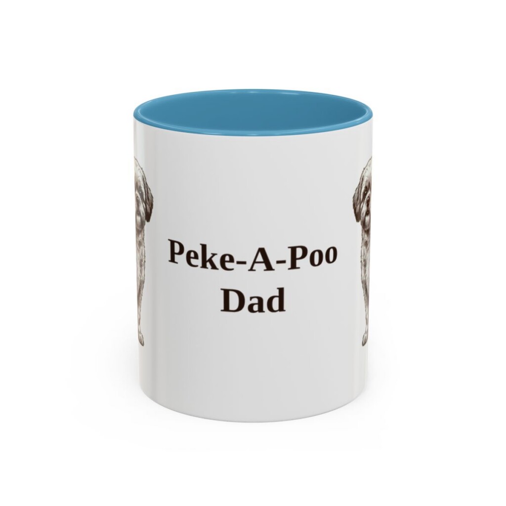11oz Peke-A-Poo Dog Dad Mug, Light Blue, front view