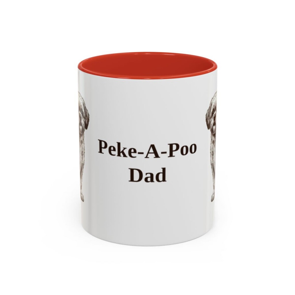 11oz Peke-A-Poo Dog Dad Mug, Red, front view