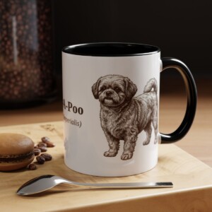 11oz Peke-A-Poo Latin Mug, Black, lifestyle photo