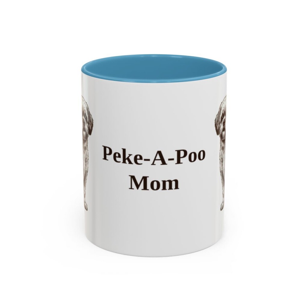 11oz Peke-A-Poo Dog Mom Mug, Light Blue, front view