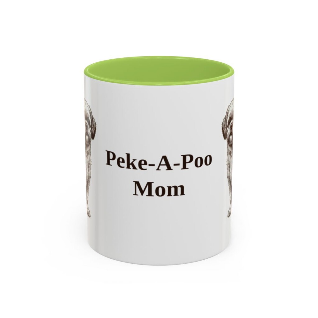 11oz Peke-A-Poo Dog Mom Mug, Light Green, front view