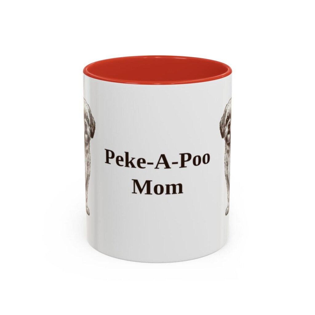 11oz Peke-A-Poo Dog Mom Mug, Red, front view