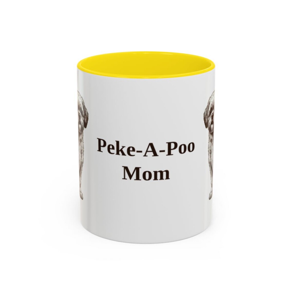 11oz Peke-A-Poo Dog Mom Mug, Yellow, front view