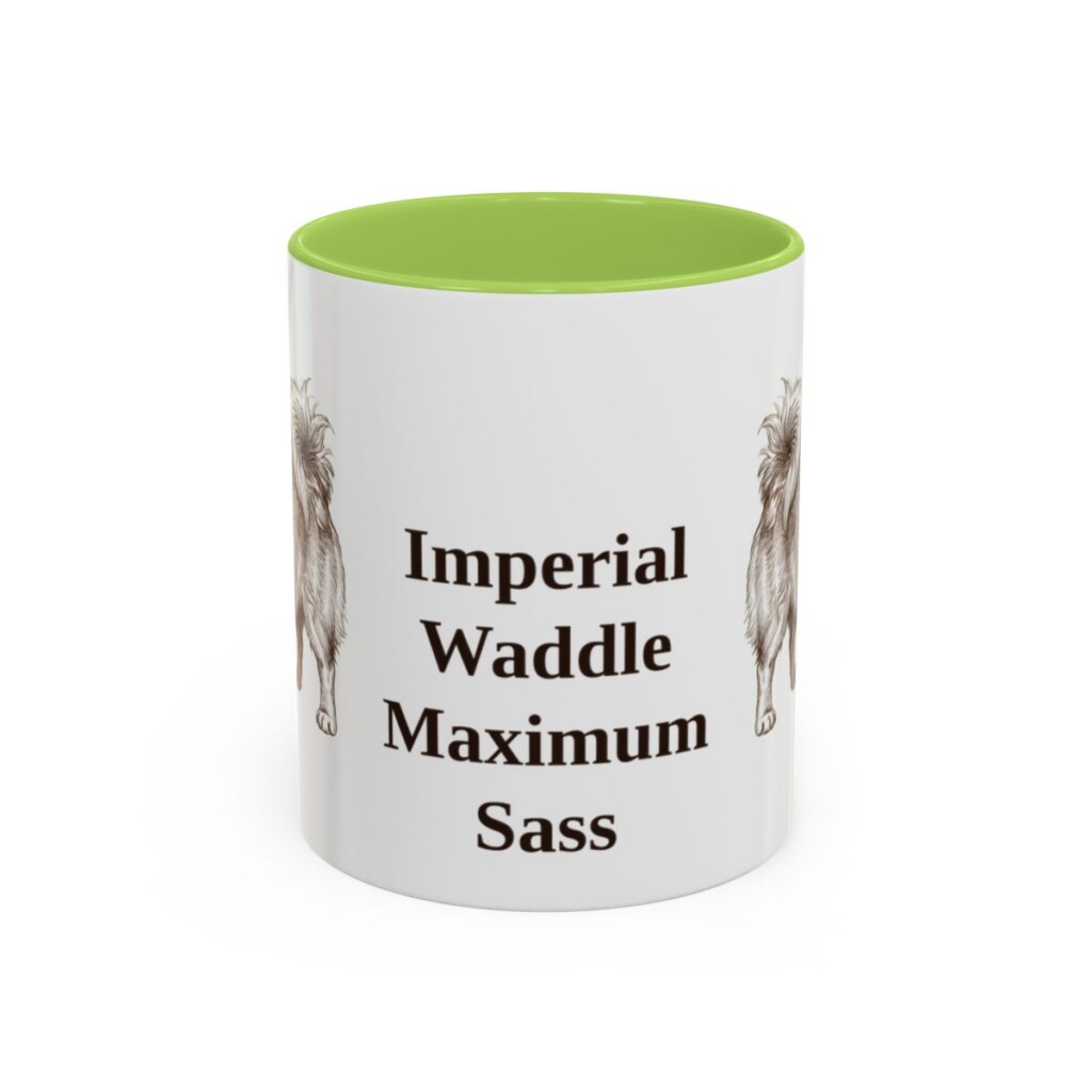 11oz-pekingese-mug-humor-light-green 11oz Funny Pekingese Mug, Light Green, front view