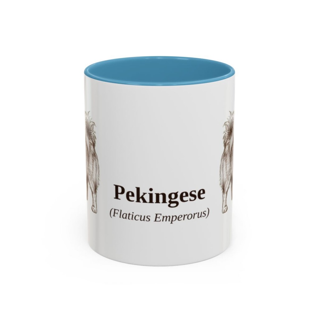11oz Pekingese Latin Mug, Light Blue, front view
