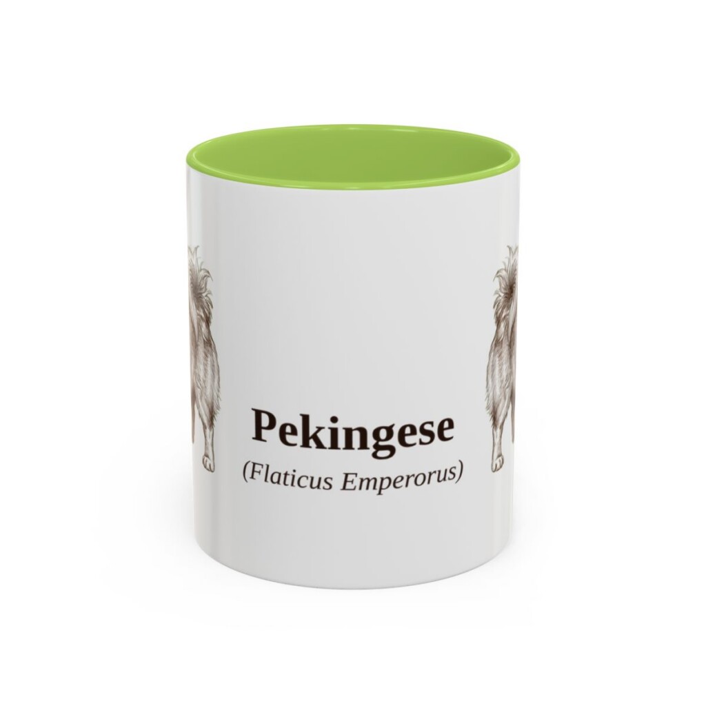 11oz Pekingese Latin Mug, Light Green, front view