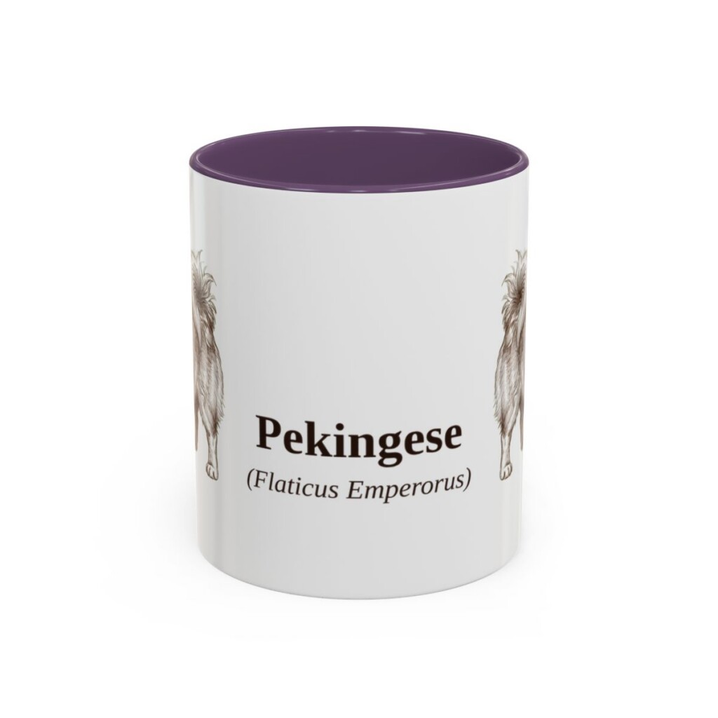 11oz Pekingese Latin Mug, Purple, front view