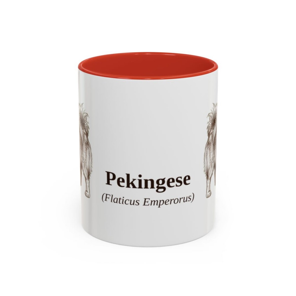 11oz Pekingese Latin Mug, Red, front view