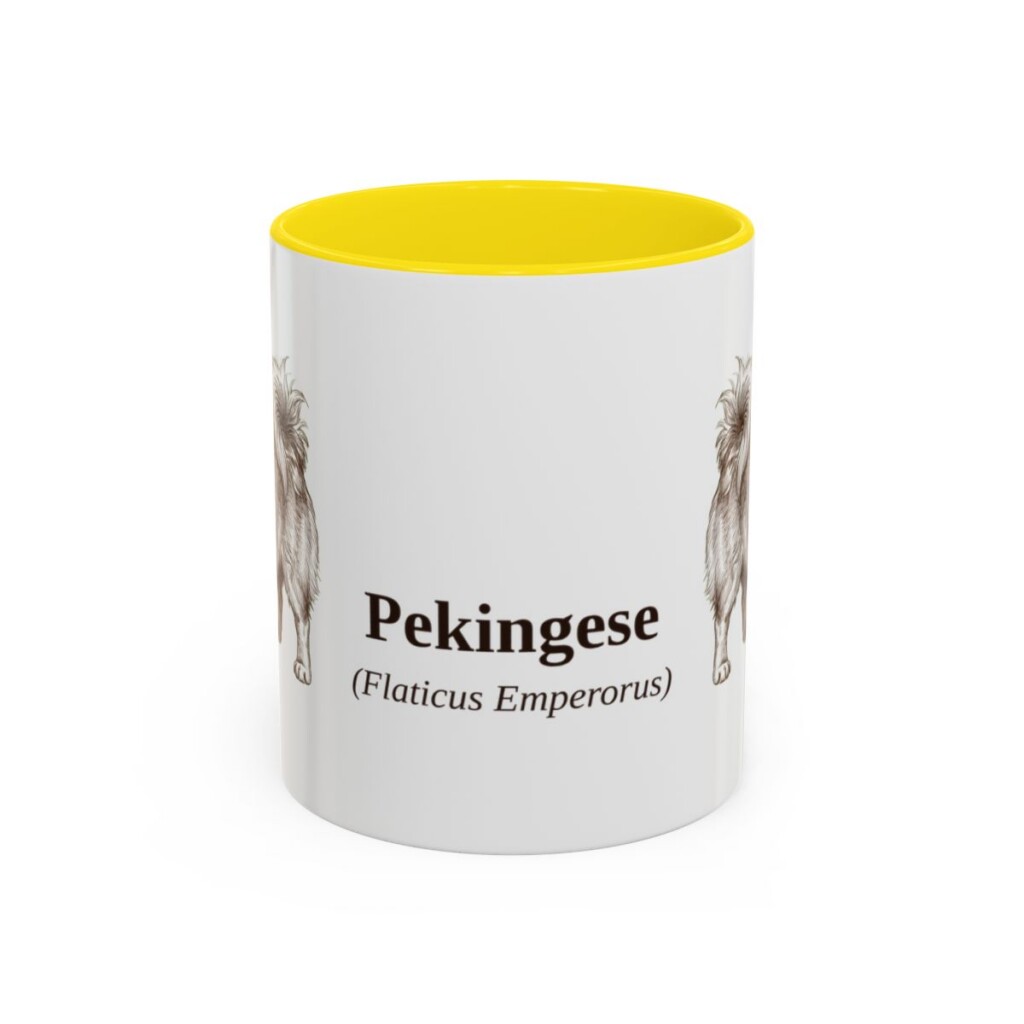 11oz Pekingese Latin Mug, Yellow, front view