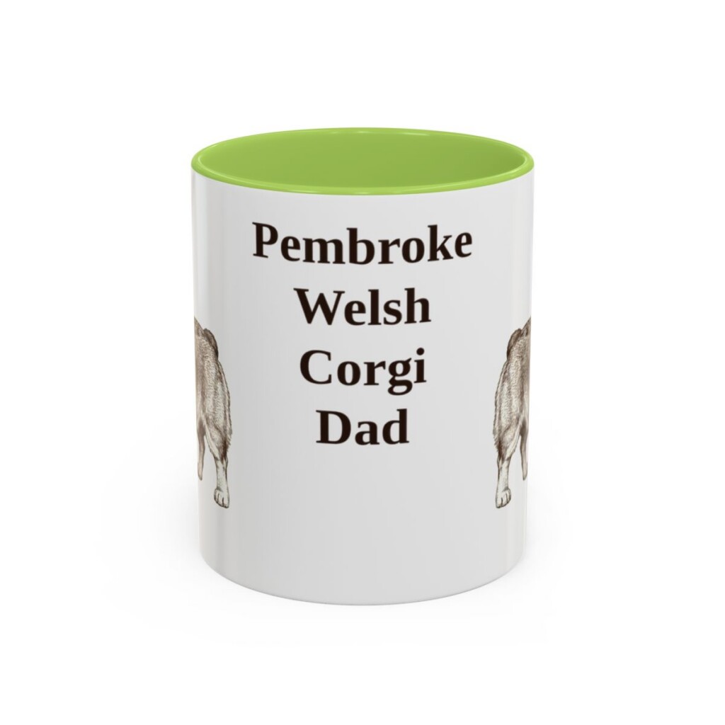 11oz Pembroke Welsh Corgi Dog Dad Mug, Light Green, front view
