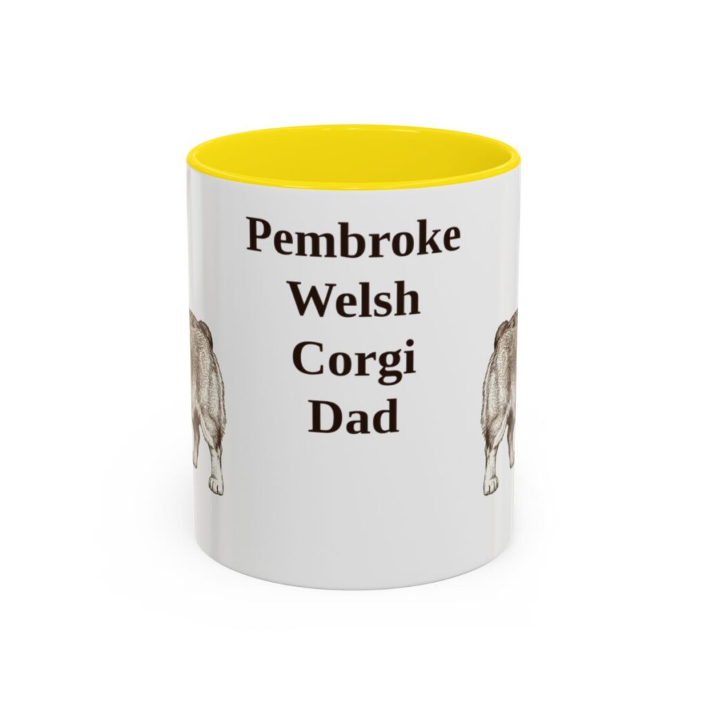 11oz Pembroke Welsh Corgi Dog Dad Mug, Yellow, front view
