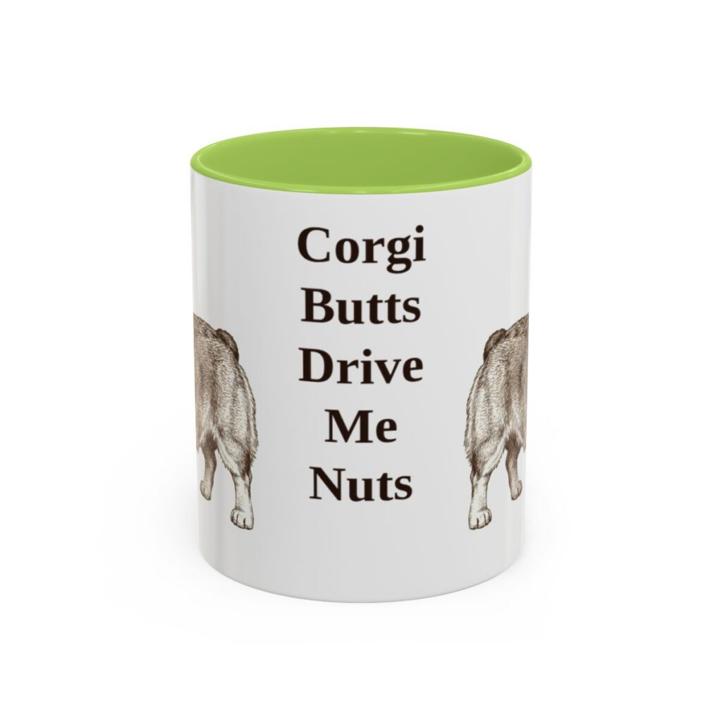 11oz-pembroke-welsh-corgi-mug-humor-light-green 11oz Funny Pembroke Welsh Corgi Mug, Light Green, front view