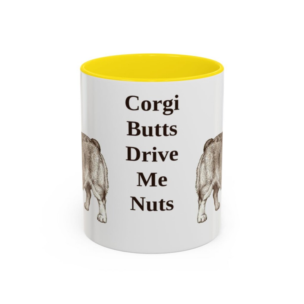 11oz-pembroke-welsh-corgi-mug-humor-yellow 11oz Funny Pembroke Welsh Corgi Mug, Yellow, front view