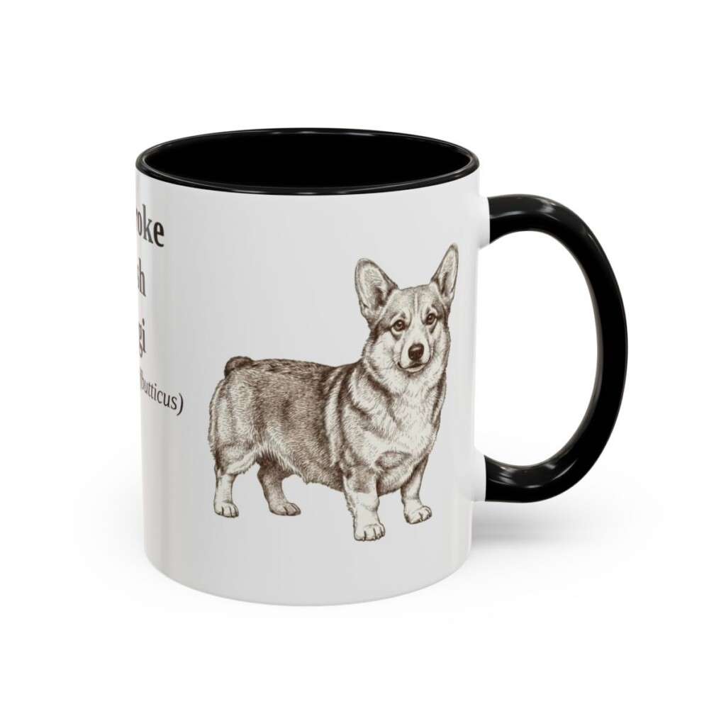 11oz Pembroke Welsh Corgi Latin Mug, Black, right side view