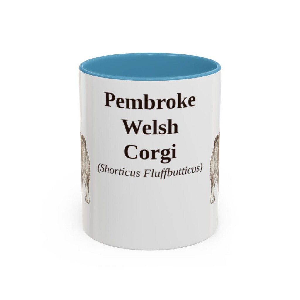 11oz Pembroke Welsh Corgi Latin Mug, Light Blue, front view
