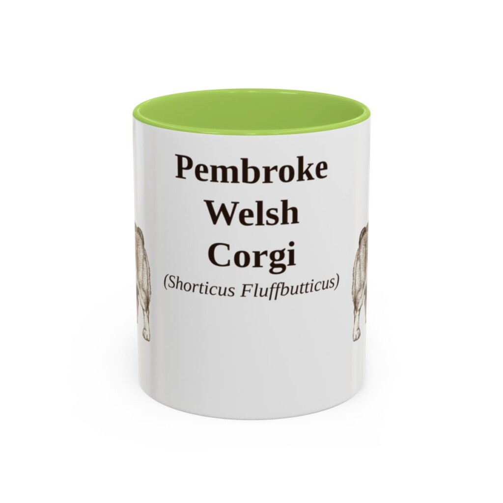 11oz Pembroke Welsh Corgi Latin Mug, Light Green, front view
