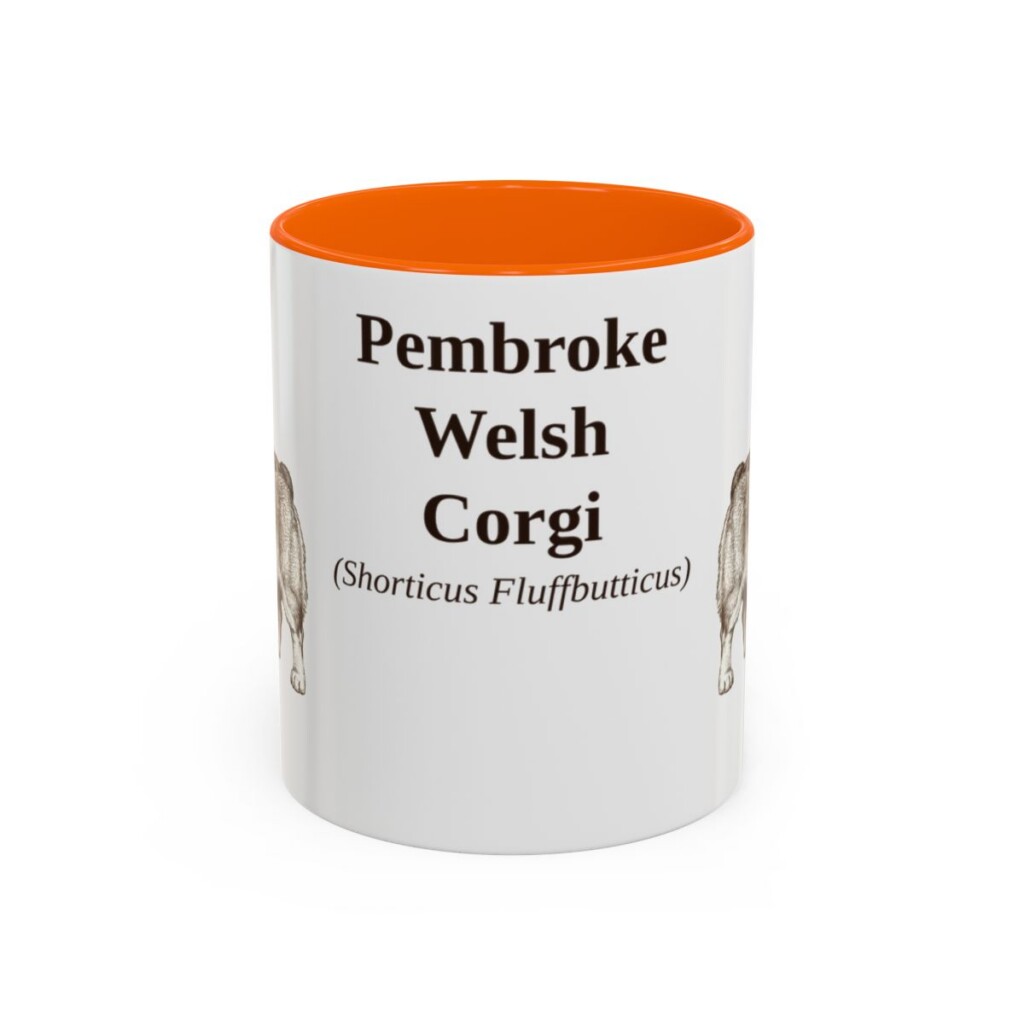11oz Pembroke Welsh Corgi Latin Mug, Orange, front view
