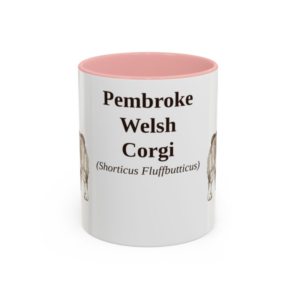 11oz Pembroke Welsh Corgi Latin Mug, Pink, front view