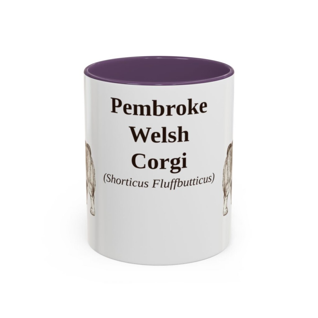 11oz Pembroke Welsh Corgi Latin Mug, Purple, front view