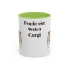 11oz Pembroke Welsh Corgi Mug, Light Green, front view