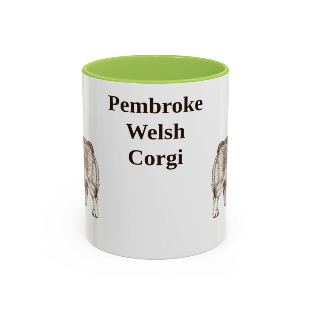 11oz Pembroke Welsh Corgi Mug, Light Green, front view