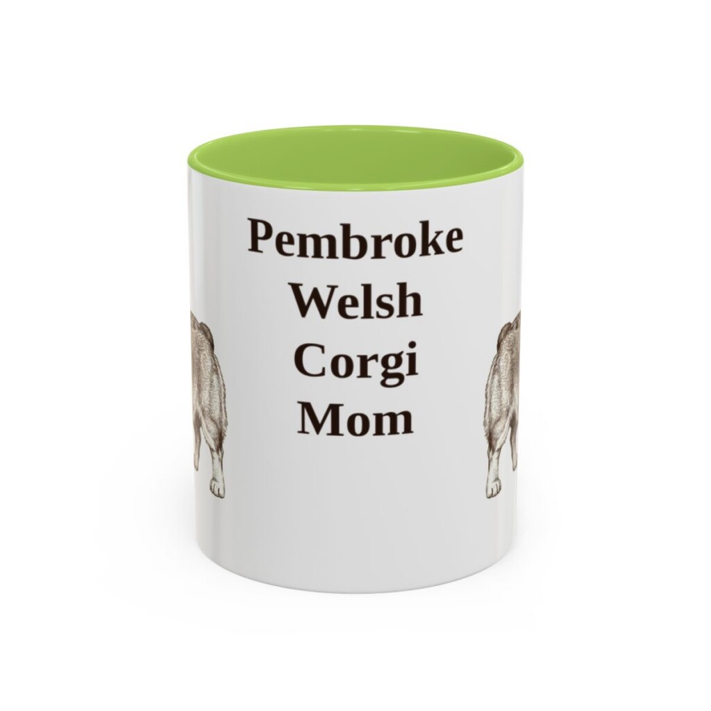 11oz-pembroke-welsh-corgi-mug-mom-light-green 11oz Pembroke Welsh Corgi Dog Mom Mug, Light Green, front view
