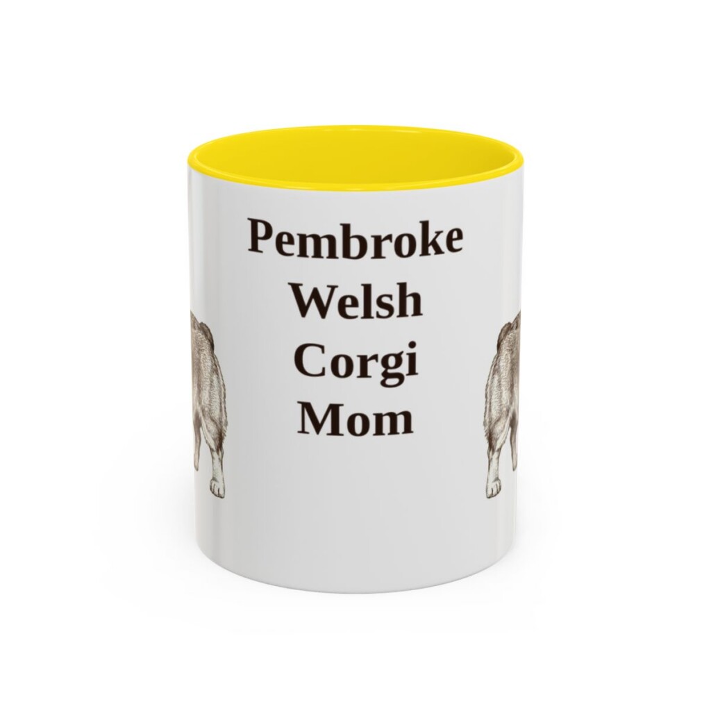 11oz-pembroke-welsh-corgi-mug-mom-yellow 11oz Pembroke Welsh Corgi Dog Mom Mug, Yellow, front view