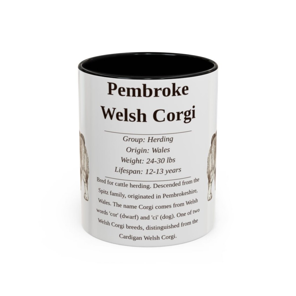 11oz Pembroke Welsh Corgi Mug, Black, front view