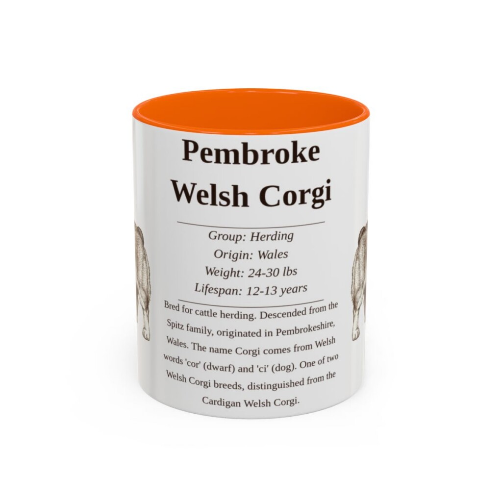 11oz Pembroke Welsh Corgi Mug, Orange, front view