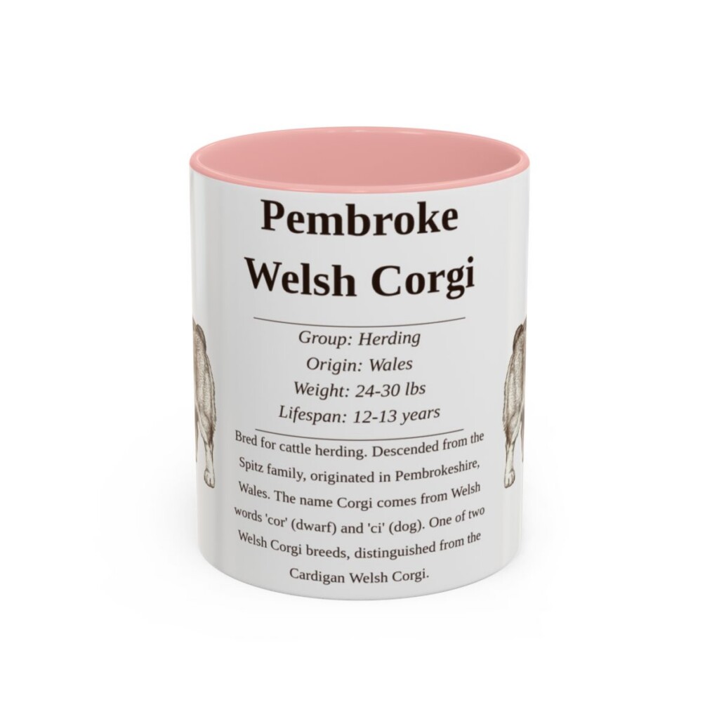 11oz Pembroke Welsh Corgi Mug, Pink, front view
