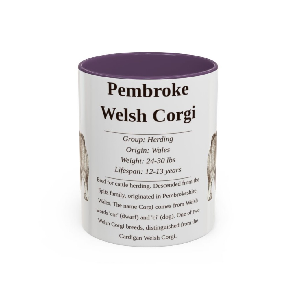 11oz Pembroke Welsh Corgi Mug, Purple, front view