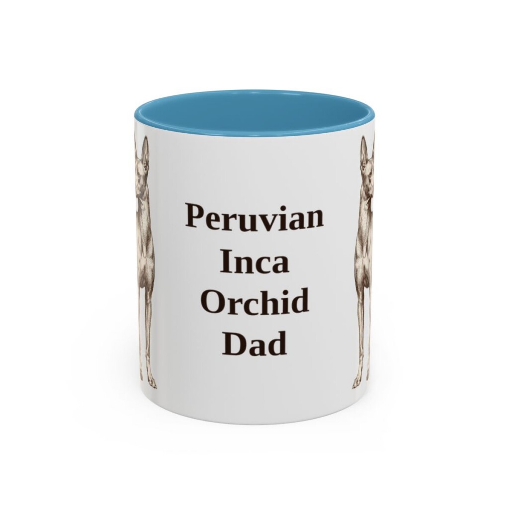 11oz Peruvian Inca Orchid Dog Dad Mug, Light Blue, front view