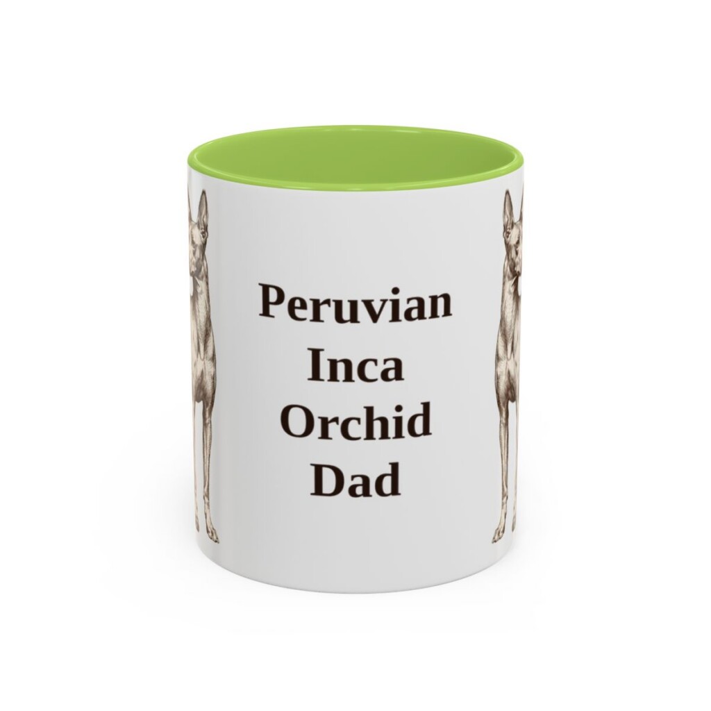 11oz Peruvian Inca Orchid Dog Dad Mug, Light Green, front view