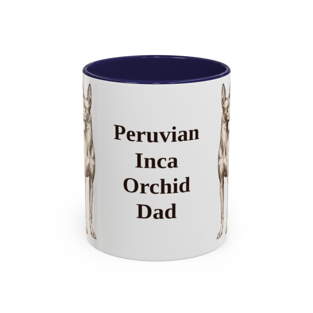 11oz Peruvian Inca Orchid Dog Dad Mug, Navy, front view