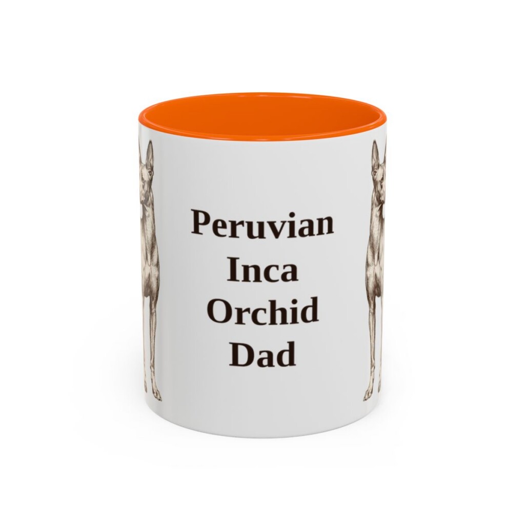 11oz Peruvian Inca Orchid Dog Dad Mug, Orange, front view