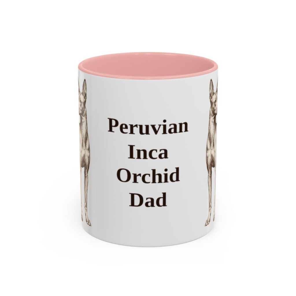 11oz Peruvian Inca Orchid Dog Dad Mug, Pink, front view