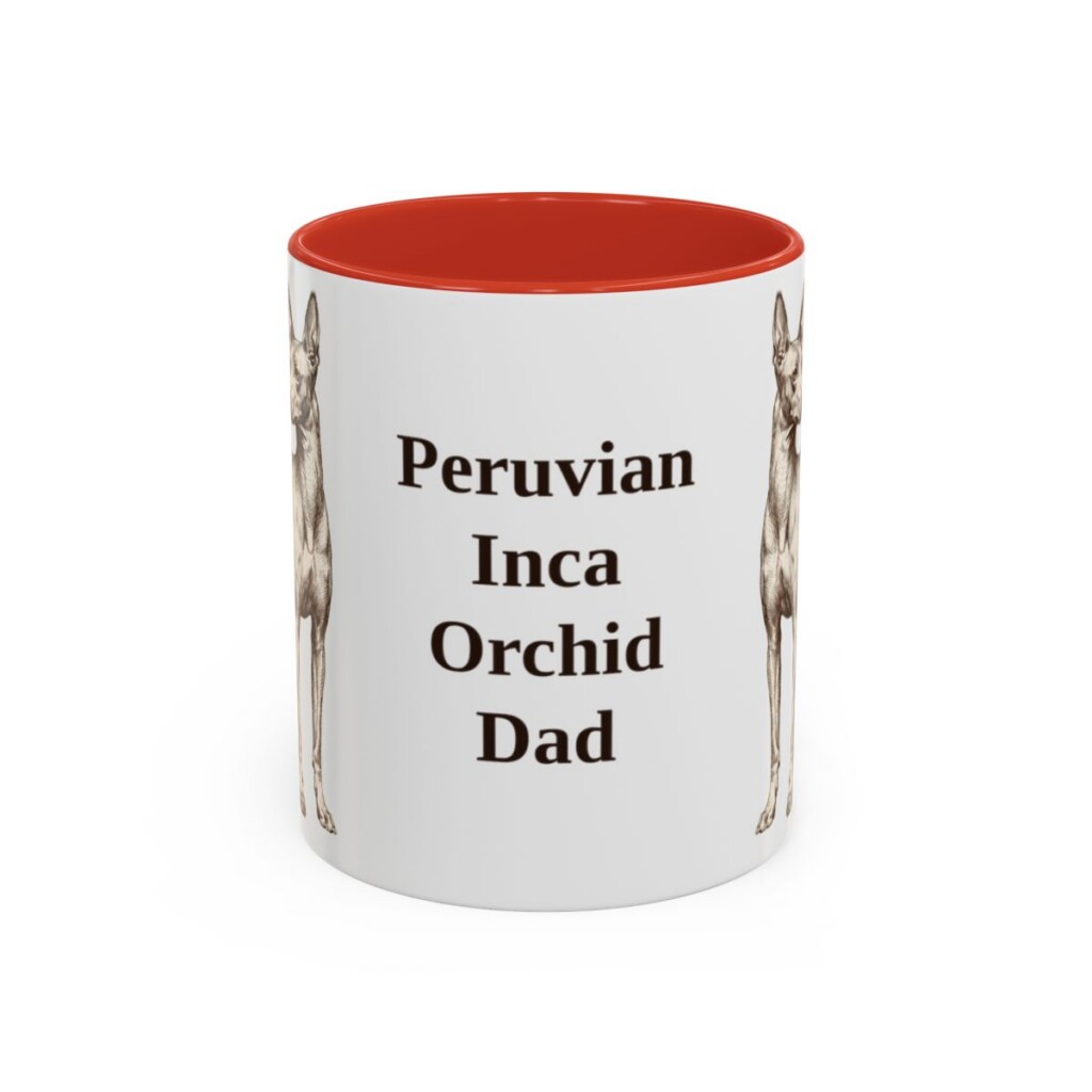 11oz Peruvian Inca Orchid Dog Dad Mug, Red, front view